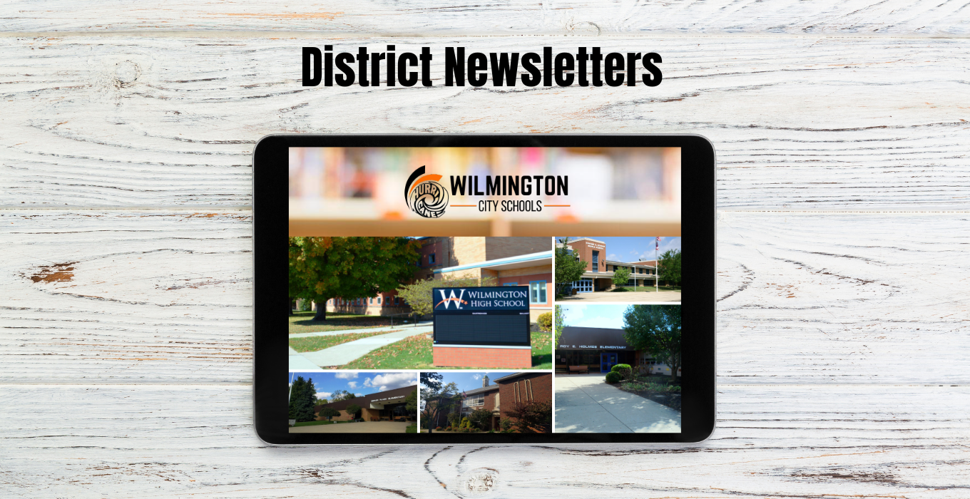 Tablet screen with District Newsletter image
